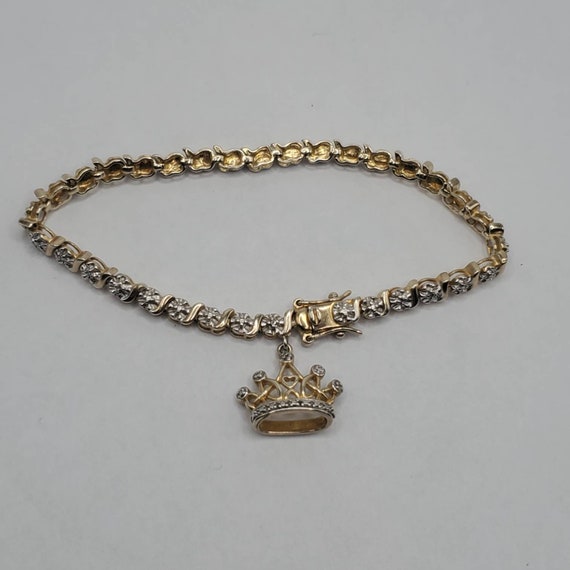 VINTAGE STERLING SILVER Bracelet Clear Stone Gold… - image 1