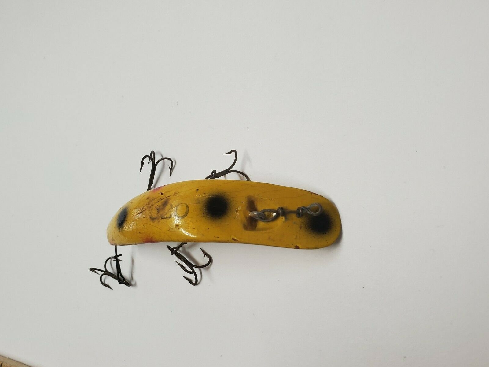 VINTAGE WOODEN FISHING Lure Yellow Black & Rd Spotted Double