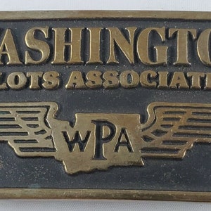 VINTAGE WASHINGTON PILOTS Assoc W P A Brass Belt Buckle Signed Hand Made Anacortes Aviation Buckle