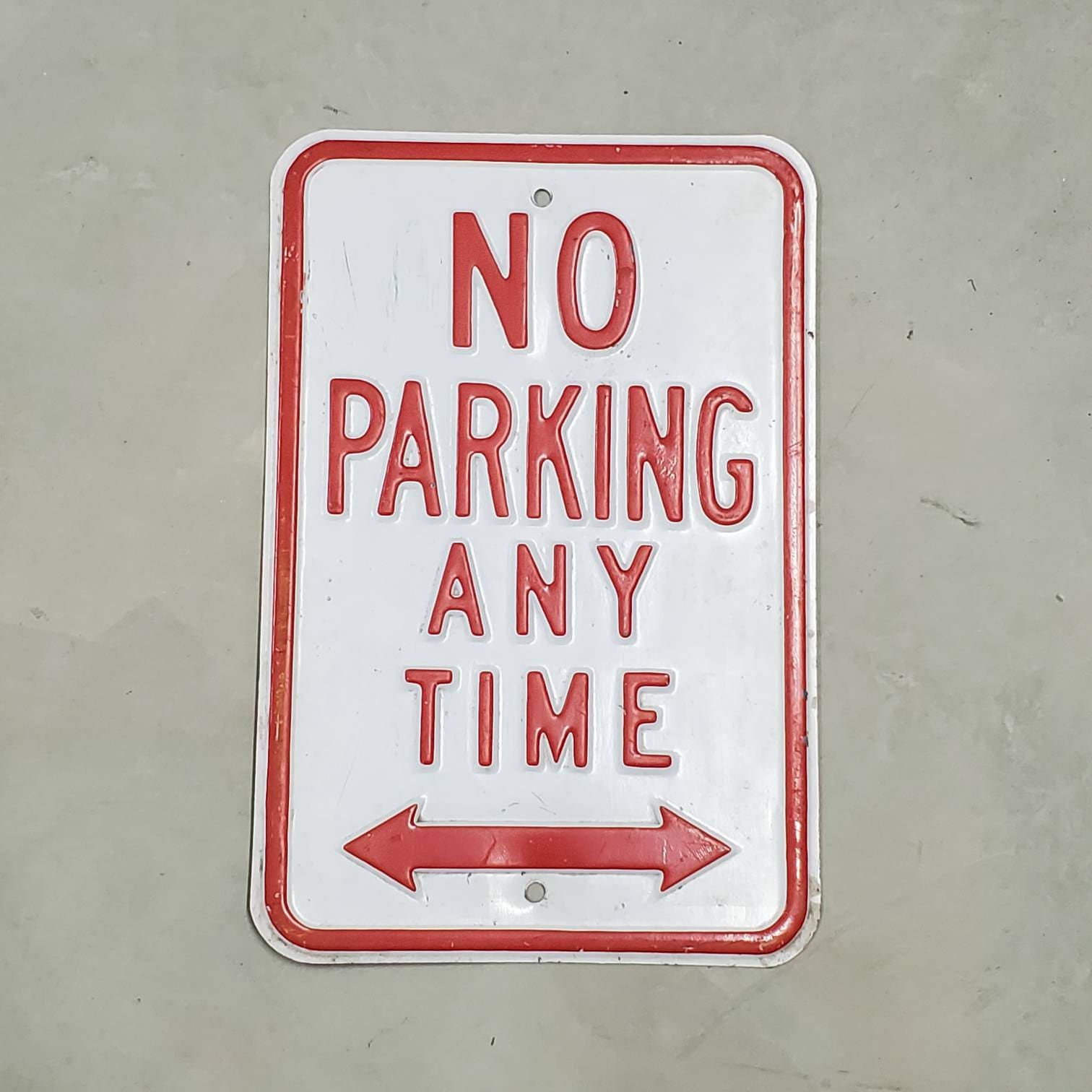 VINTAGE NO PARKING Anytime Embossed Metal Sign Collectible