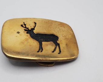 VINTAGE DEER STAG Belt Buckle Solid Brass Deer Hunting Collectible Vintage Accessories