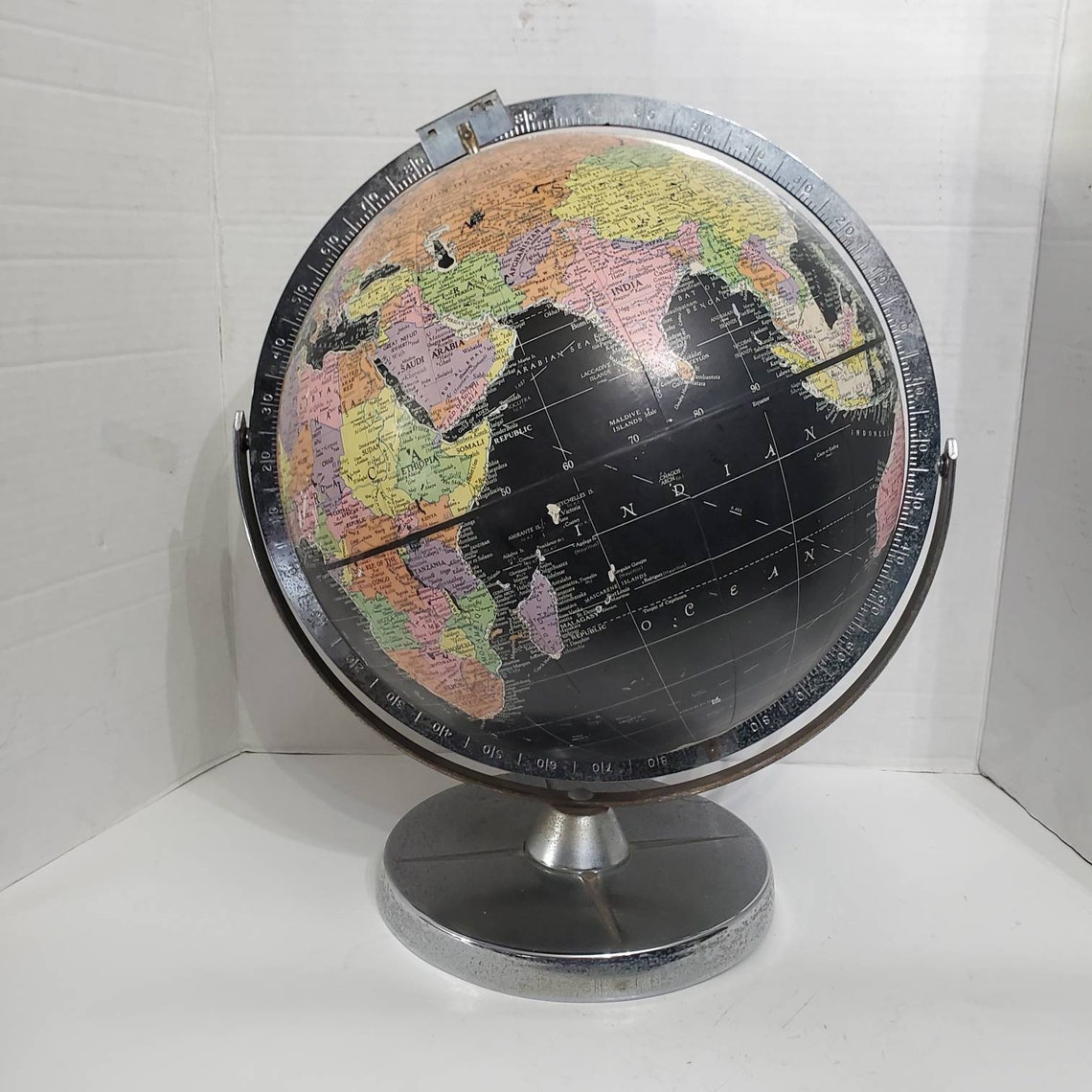 VINTAGE BLACK WORLD Globe Replogle Globe Mid Century Modern | Etsy