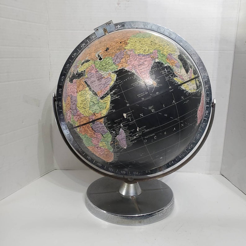 VINTAGE BLACK WORLD Globe Replogle Globe Mid Century Modern | Etsy
