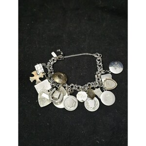 ANTIQUE STERLING SILVER Charm Bracelet Life Story 17 Charms Collectible ...