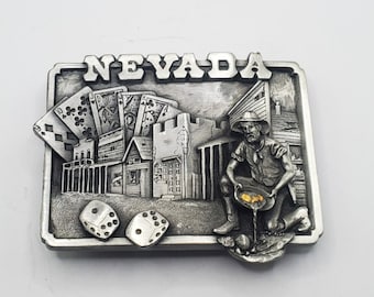 VINTAGE NEVADA CASINO Belt Buckle 3D Cards Dice Gold Minnig Belt Buckle Signed Siskiyou Collectible Vintage Accessories Men's Belt Buckle