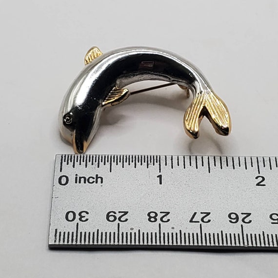 VINTAGE DOLPHIN BROOCH Pin Two Tone Silver & Gold… - image 4