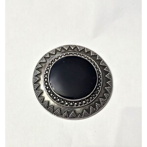 ANTIQUE STERLING SILVER Brooch Pin Black Onyx Stone Mexican Aztec Design March 925 Collectible Estate Jewelry