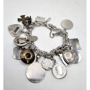 ANTIQUE STERLING SILVER Charm Bracelet Life Story 17 Charms Collectible ...