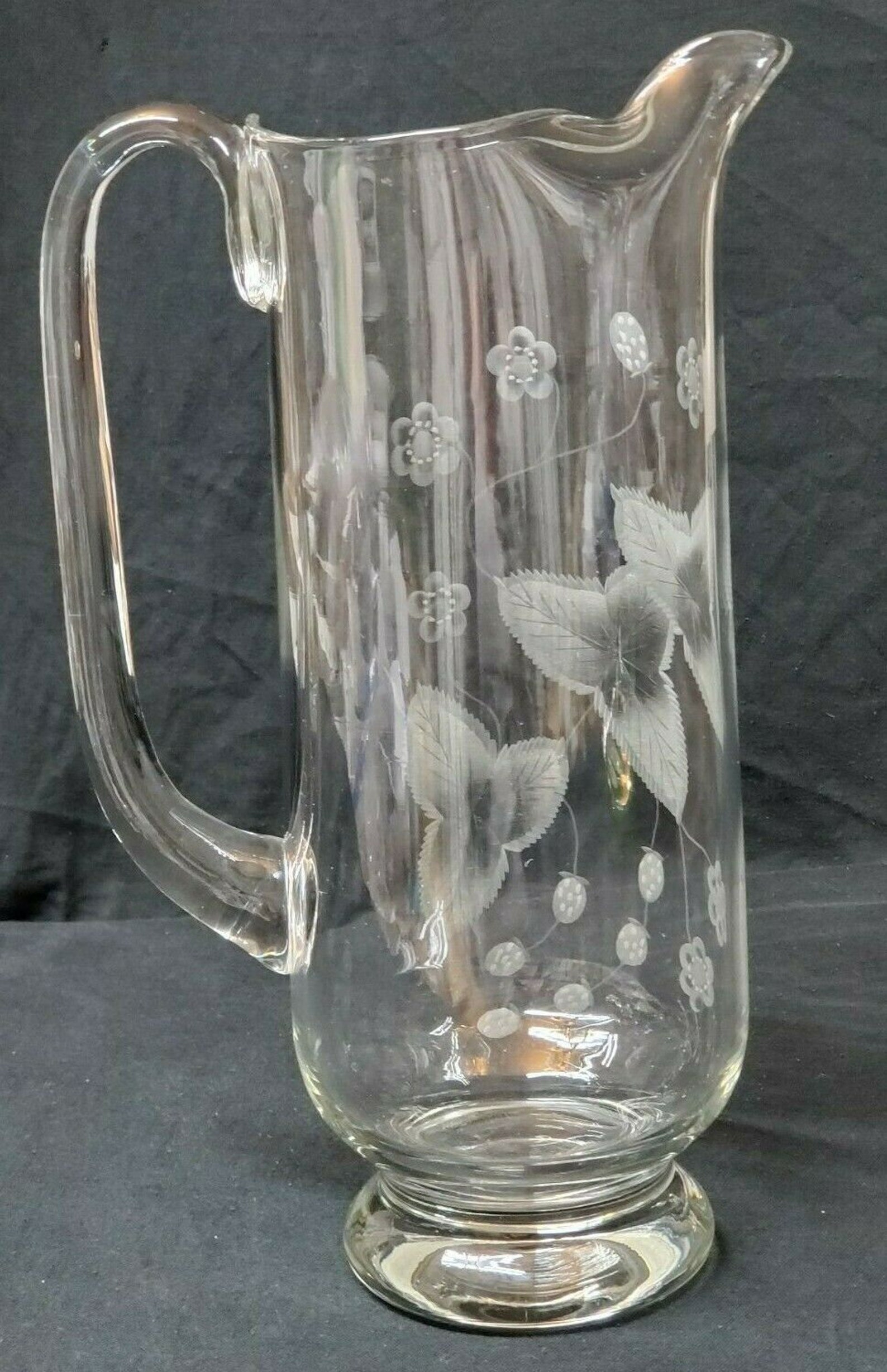 VINTAGE CRYSTAL PITCHER Clear Etched Water Pitcher Strawberry Etsy