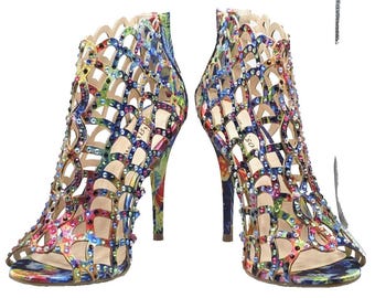 ZIGI SOHO DURAN Shoes Multi Colored Caged Pumps Size 8 Stiletto Heels  Rhinestones Zip Up Back Open Toe Ladies Designer Shoes Collectible