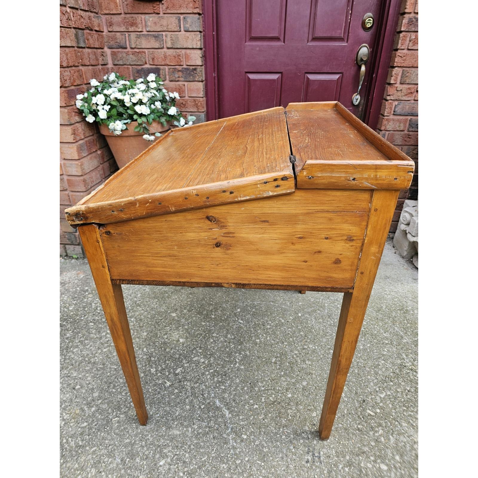 ANTIQUE PINE SLANT Top Desk American Primitive Flip Storage Work