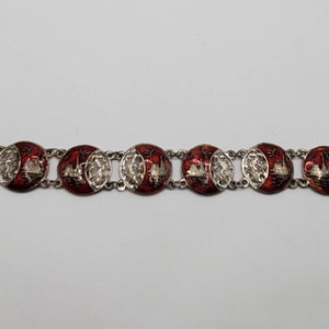 VINTAGE SIAM STERLING Bracelet Red Enamel Dancer Signed Collectible Fine Jewelry Estate Jewelry