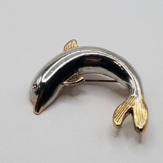 VINTAGE DOLPHIN BROOCH Pin Two Tone Silver & Gold… - image 10