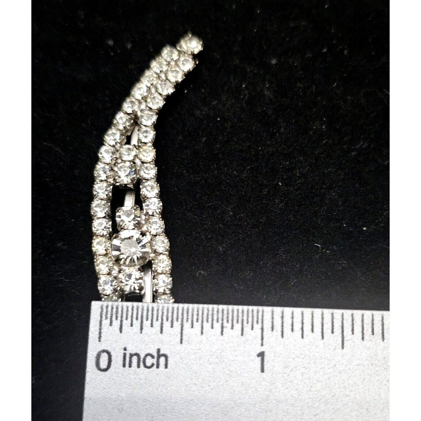 ANTIQUE LADY ELLEN Rhinestone Barrette Hair Clip Silver 