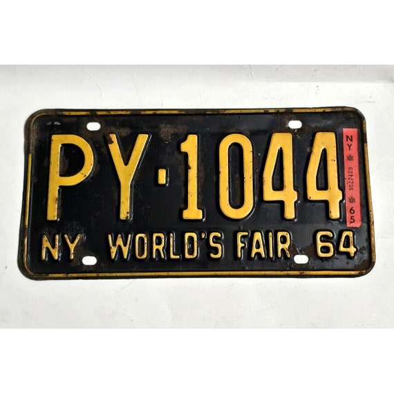 RARE NEW YORK World's Fair 1964 License Plate P Y-1044 N.Y.