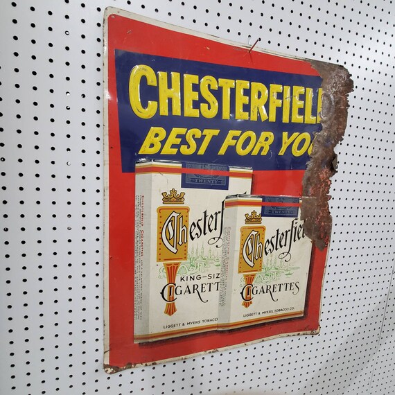 how much are chesterfield cigarettes VINTAGE CHESTERFIELD CIGARETTES Embossed Metal Sign Collectible Advertising  Memorabilia