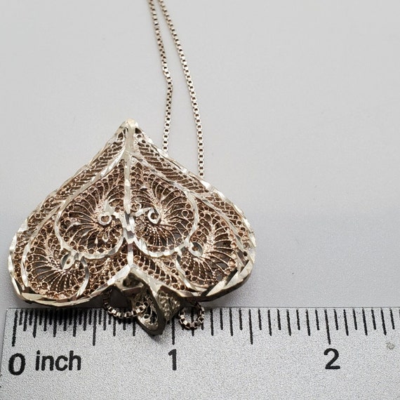 VINTAGE FILIGREE STERLING Heart Necklace Pendant … - image 4