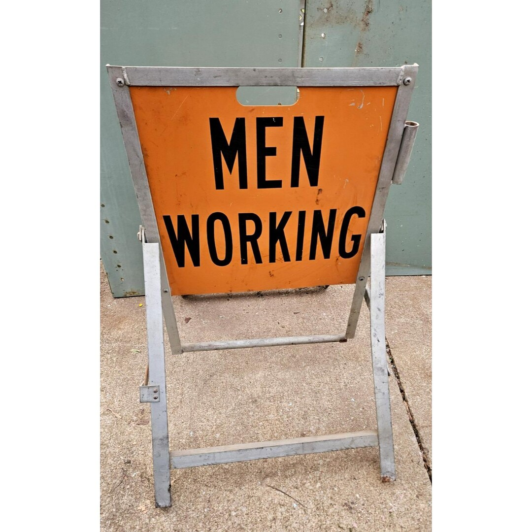 VINTAGE SIGN MEN Working Folding Metal Stand Double Sided Orange ...