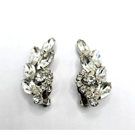 ANTIQUE CLEAR RHINESTONES Earrings Vintage Clip O… - image 1