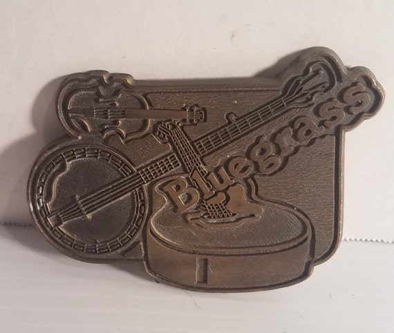 Vintage Bluegrass Belt Brass Buckle with Guitar, … - image 3