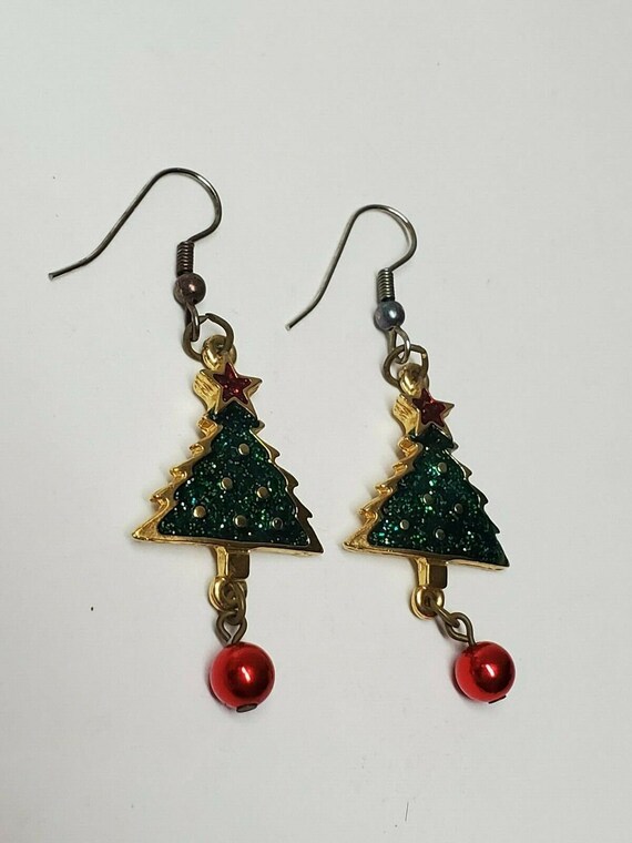 VINTAGE CHRISTMAS TREE Earrings Signed N P Antiqu… - image 9