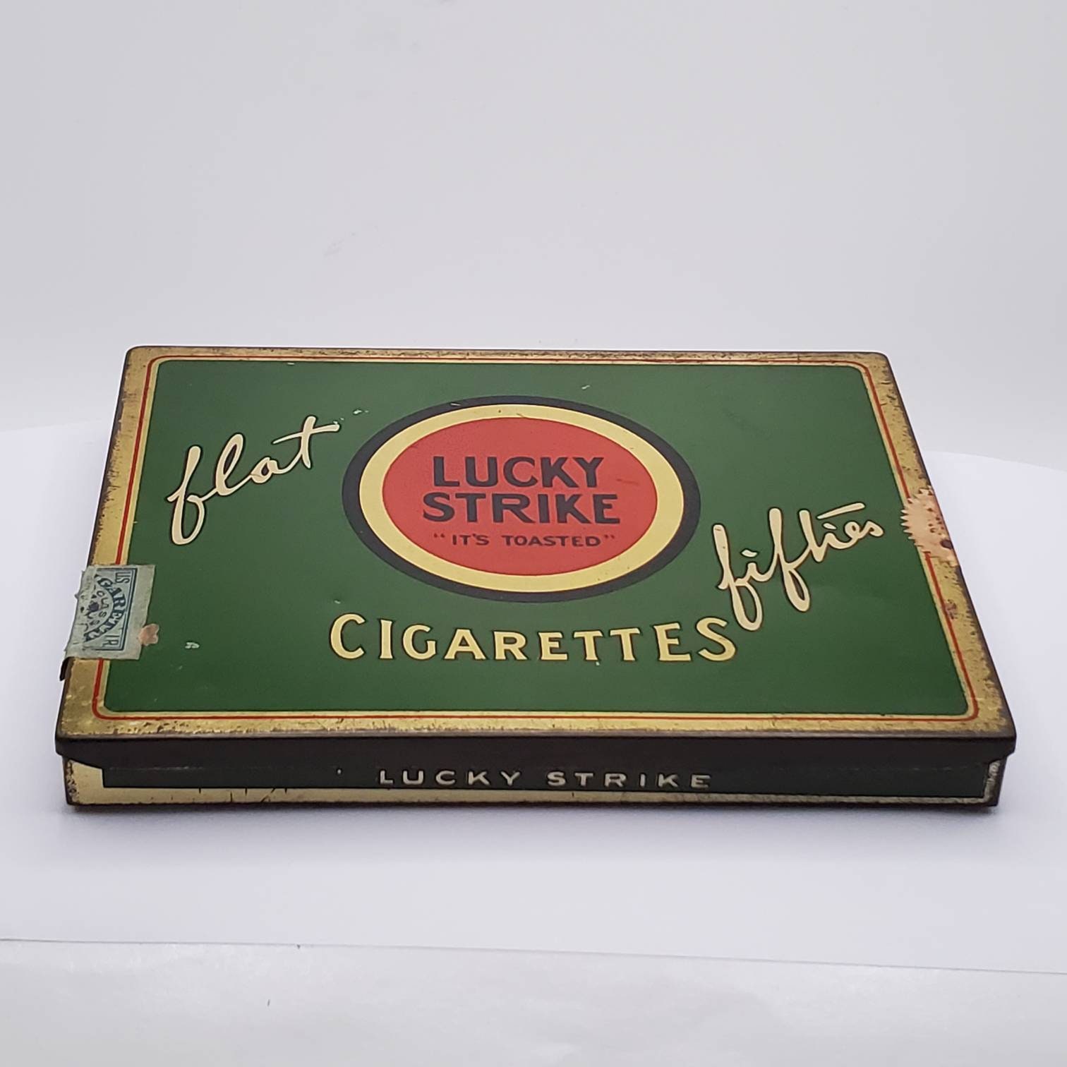 VINTAGE LUCKY STRIKE Flat Fifties Cigarette Tin Case Collectible