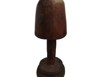 ANTIQUE HAT BLOCK Walnut Milliners Form Wooden Millery Block Industrial Collectible Memorabiilia