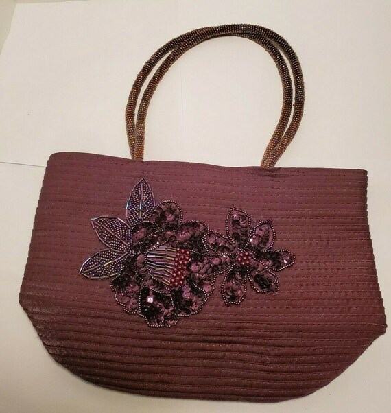 VINTAGE PURPLE PURSE Beaded Flowers and Handels  … - image 6