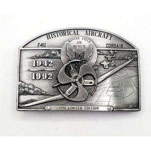 AIRPLANE F-4U CORSAIR BELT Buckle Limited Edition Minter Field Air Museum 3D Historical Aircraft Military Buckle Vtg Accessories