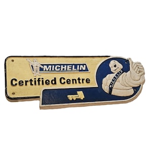 VINTAGE MICHELIN MAN Cast Iron Sign Certified Centre 1949 Manchester Tire Advertising Collectible Memorabiia
