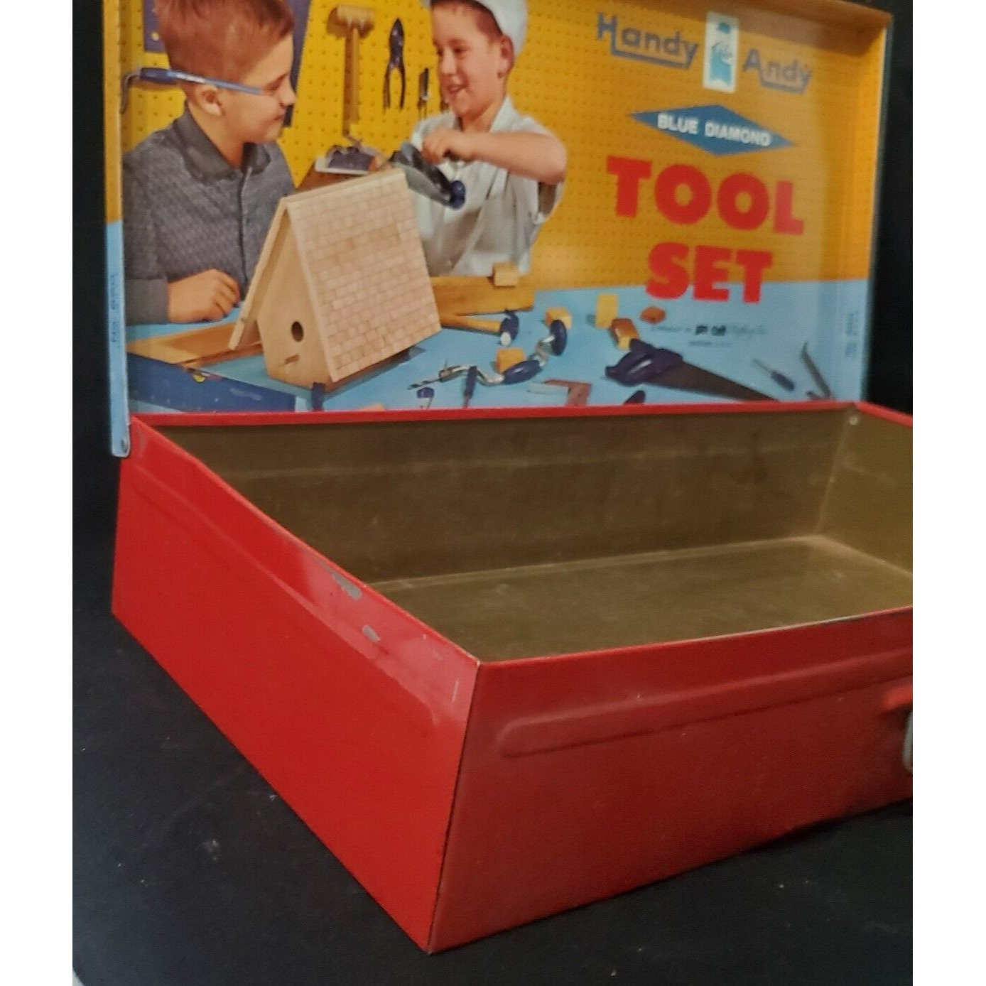 VINTAGE HANDY ANDY Blue Diamond Tool Box Set Metal Case No 650