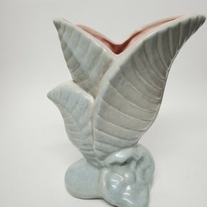 VINTAGE VASE GONDER Art Pottery Blue Vase Triple Leaf Design Art Deco Signed Collectible Art Pottery