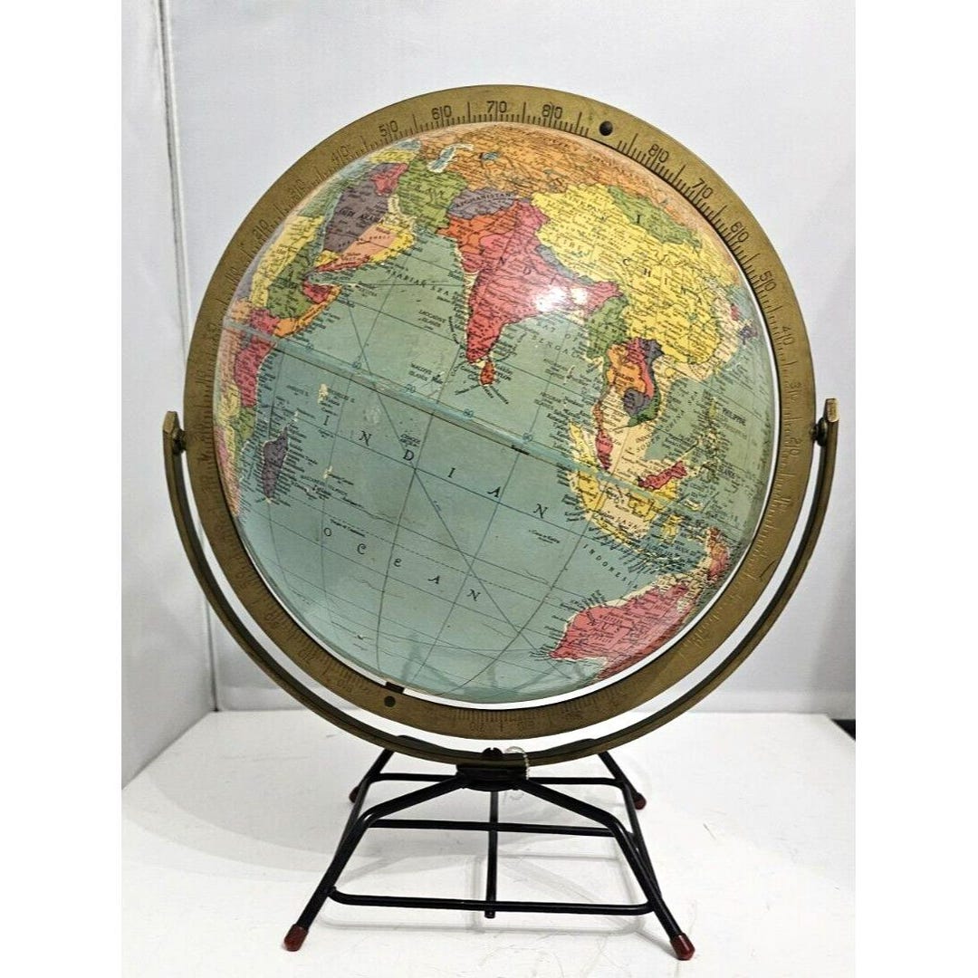 VINTAGE WORLD GLOBE Replogle 10" Mid Century Modern With Metal Wire ...