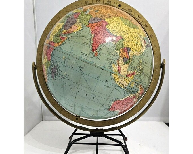 VINTAGE WORLD GLOBE Replogle 10" Mid Century Modern With Metal Wire ...
