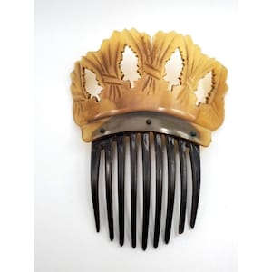 VICTORIAN HAIR COMB Large Edwardian Celluloid Carved Hair Fork 1900'S Collectible Hair Accessories