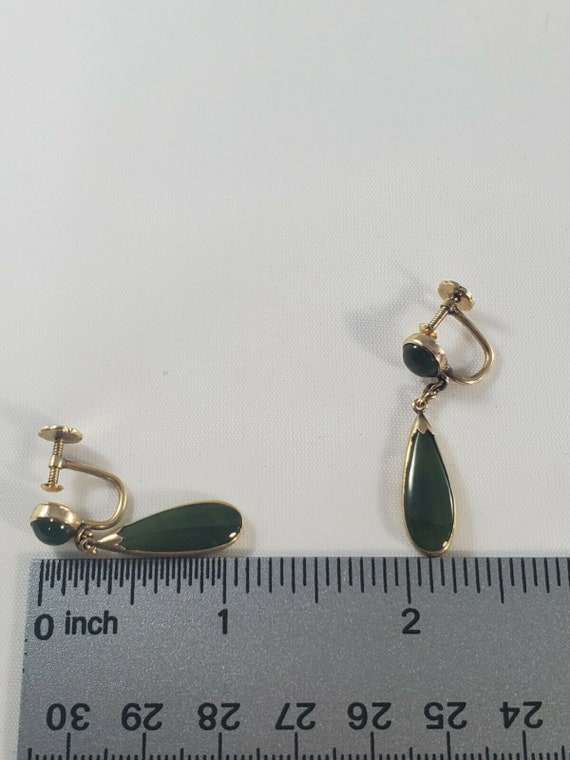 VINTAGE EARRINGS 14K GOLD Earrings with Jade Colo… - image 3