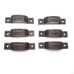 VINTAGE CABINET DRAWER Handles Eastlake Victorian Iron Drawer Pulls Cabinet Window Hardware Set of 6 Original Decorative Architectural