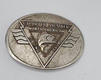 VINTAGE FISHING CLUB Charter Member Belt Buckle North American N.A.F.C. signed Collectible Memorabilia
