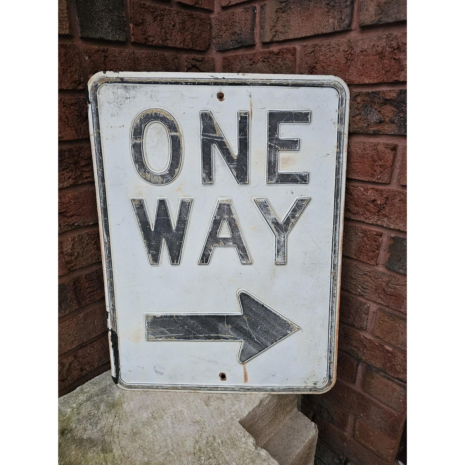 Old Original Road Sign ONE WAY ARROW Embossed Metal Sign