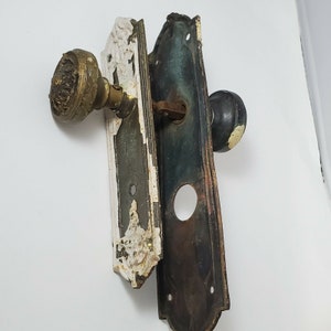 VINTAGE BRASS DOOR Knobs & Plates Victorian Eastlake Door Hardware Original Decorative Door Set