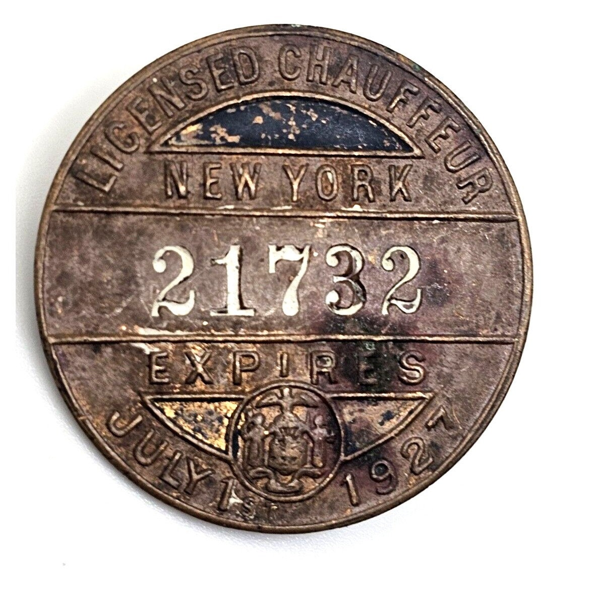 ANTIQUE 1927 NEW YORK Chauffeur Taxi License Hat Badge N.Y.C #21732 Automobilia Transportation Collectible Memorabilia