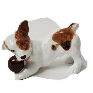 VINTAGE ROYAL DOULTON Dog Jack Russell Terrier Puppy with Ball Signed England Bone China