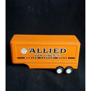 ANTIQUE TONKA  ALLIED Van Lines Pressed Steel Trailer Semi Tractor Orange Collectible Memorabilia Hobby Toys