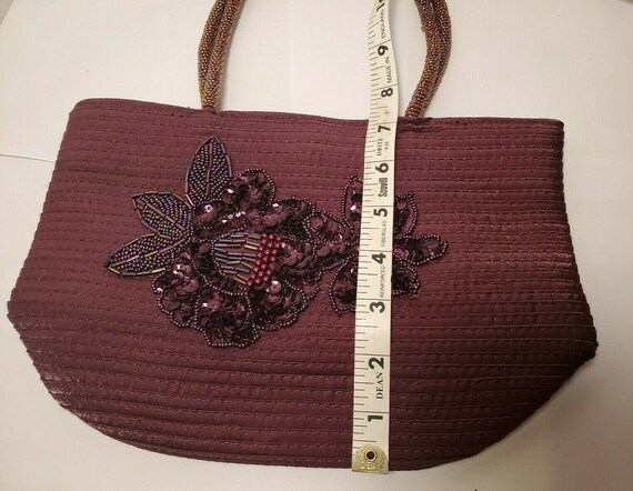 VINTAGE PURPLE PURSE Beaded Flowers and Handels  … - image 9