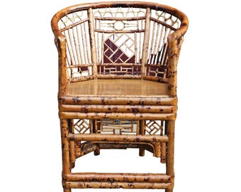 VINTAGE RATTAN BAMBOO Chair Brighton Pavillion Geometric Lattice Fretwork Collectible Fine Furniture Memorabilia