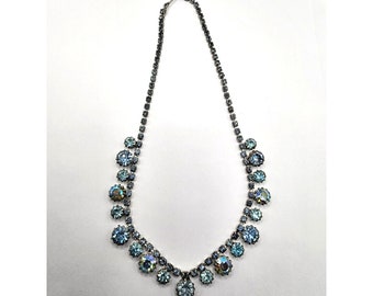 ANTIQUE WEISS BLUE Rhinestone Necklace Collectible Wedding Costume Estate Jewelry