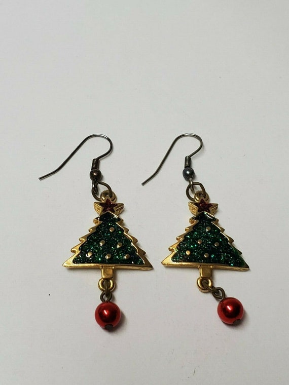 VINTAGE CHRISTMAS TREE Earrings Signed N P Antiqu… - image 10