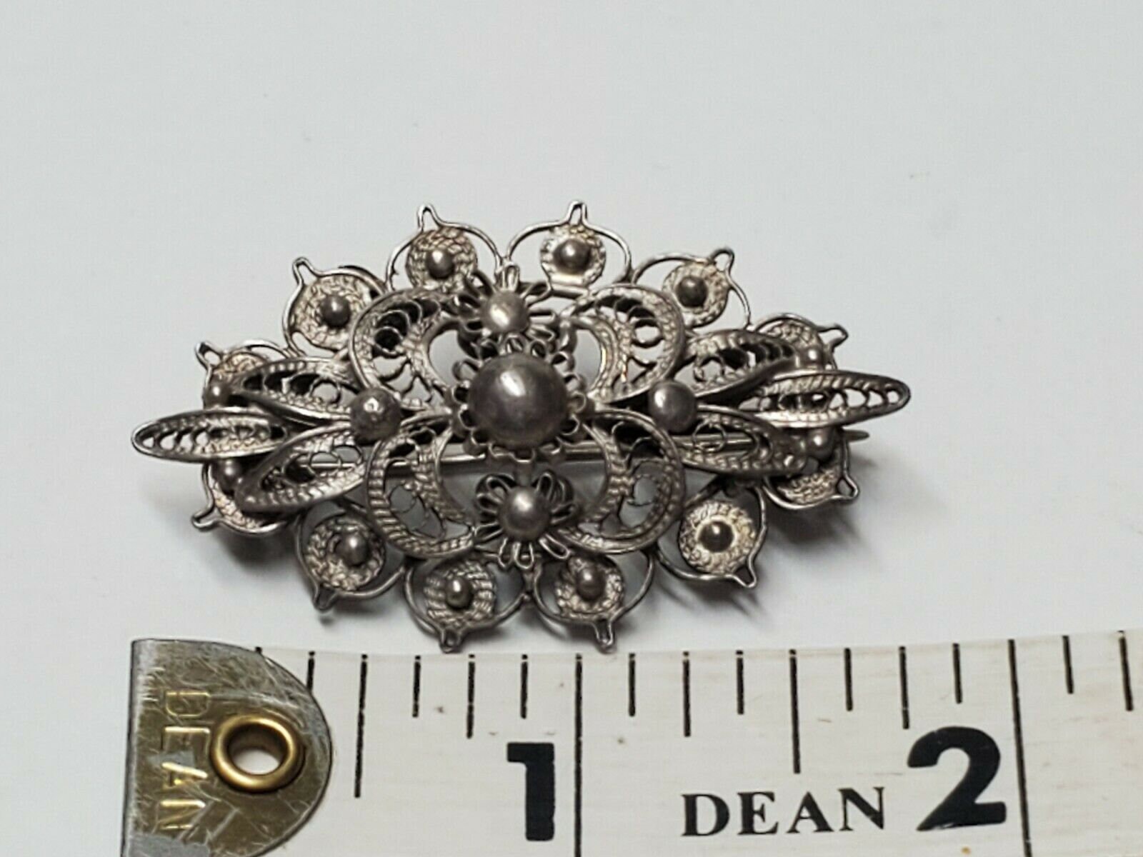 Petite broche en argent massif ancienne, filigrane d'argent Sterling