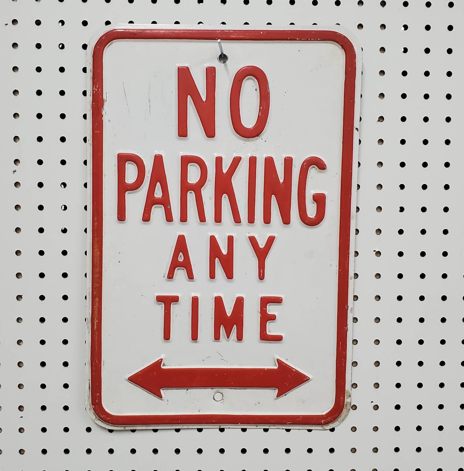 VINTAGE NO PARKING Anytime Embossed Metal Sign Collectible