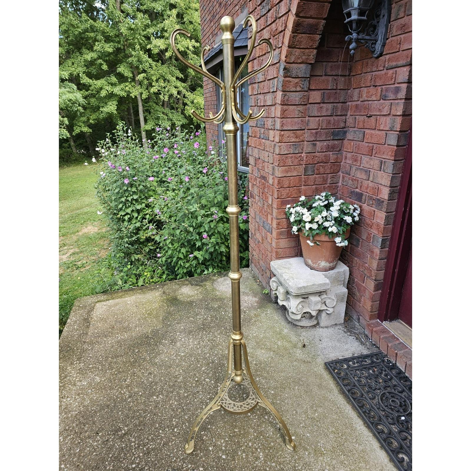 ANTIQUE BRASS ORNATE Coat Hat Rack Stand French Decorative 1920's